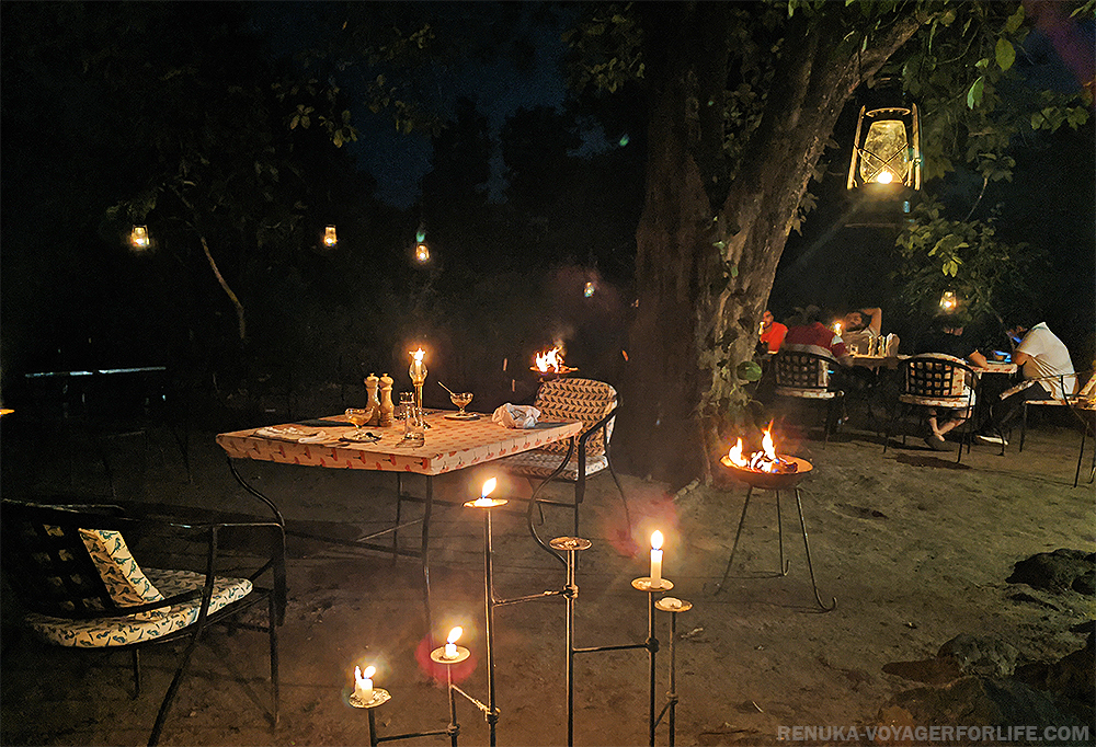 Dinner amidst the bushes at Kanha Earth Lodge
